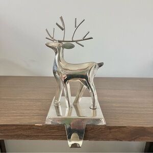 Crate & Barrel Reindeer Luxury Stocking Holder w Hook Christmas Holiday Silver